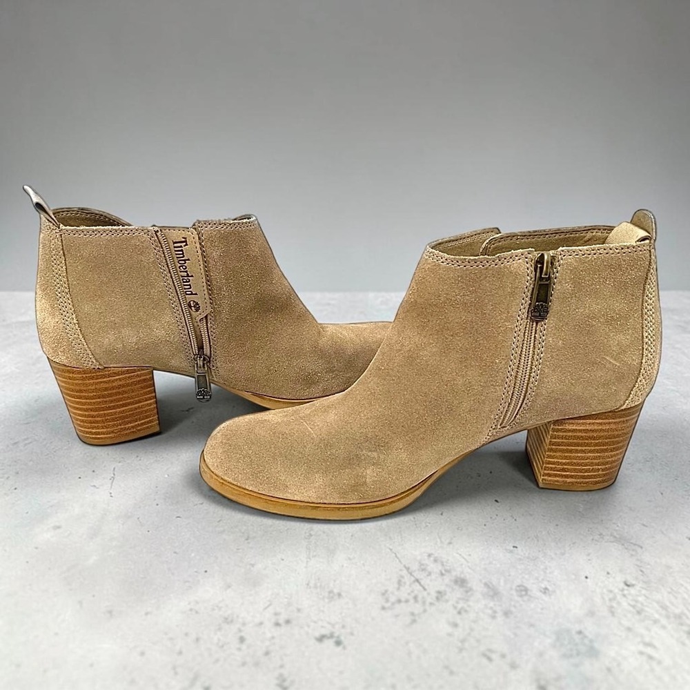 Timberland Eleanor Booties Womens 8.5 Taupe Suede Side Zip Ankle Boots A1XTN